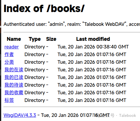 WebDAV 目录索引界面: 按作者/分类/标签列出